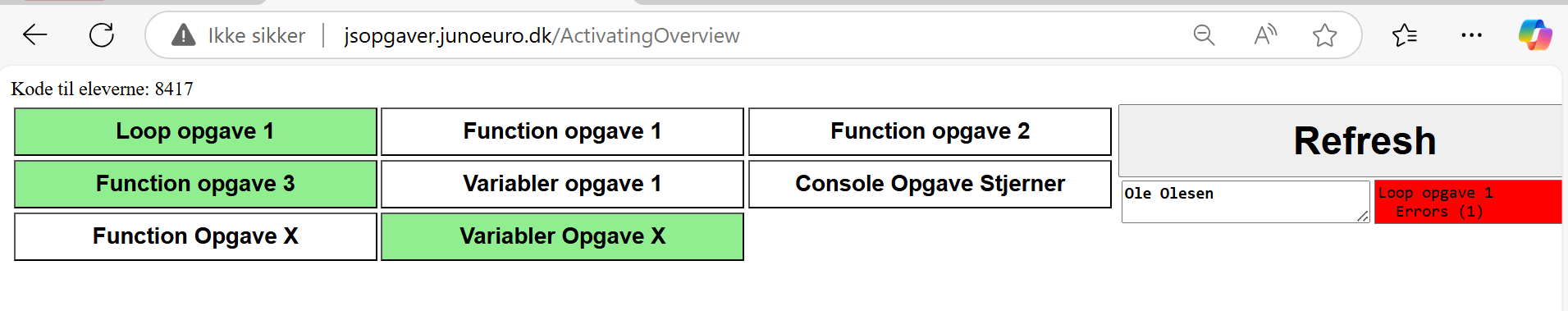 jsopgaver.junoeuro.dk screenshot
